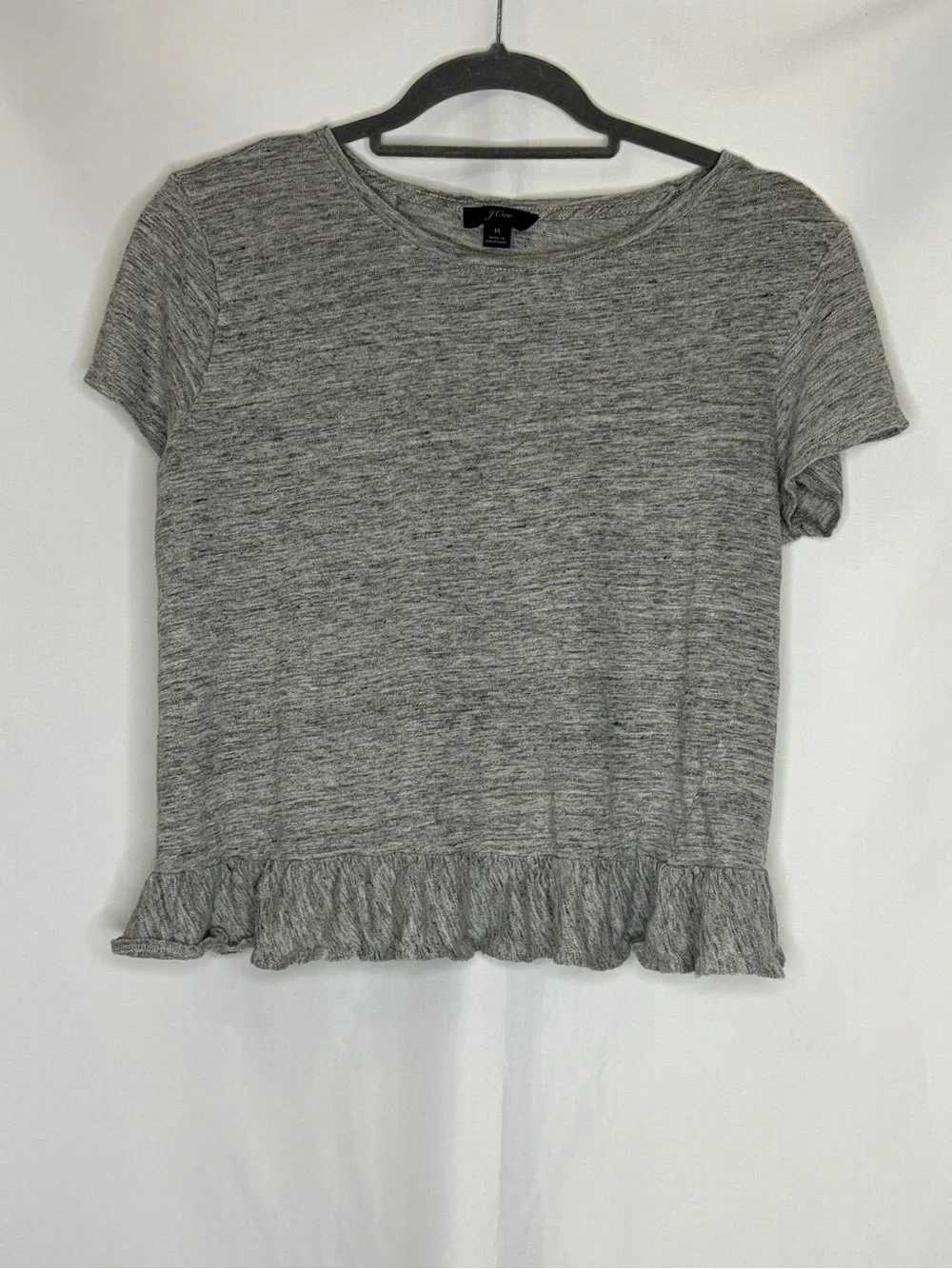J.Crew 100% Linen Ruffle Back Tee Gray Size M